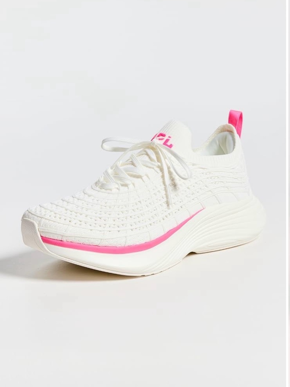 APL Women's Cream Knit Lace-Up Sneakers with Pink Heel Tab